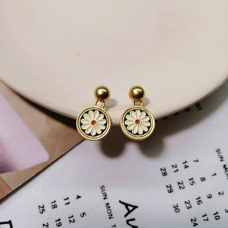 Wholesale Handmade Enamel Ink Blue and White Small Flower 925 Silver Needle Earrings