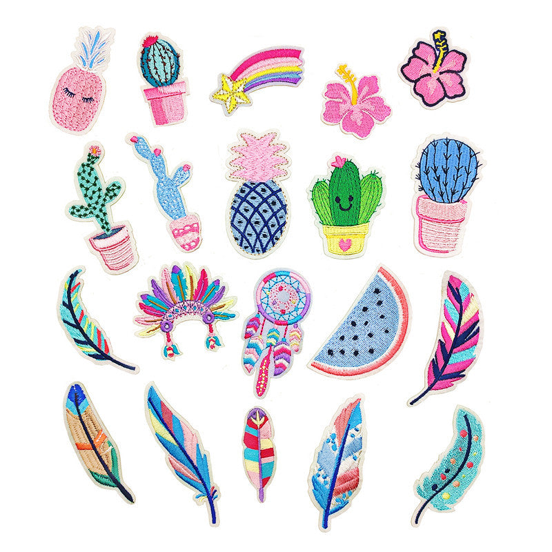 Wholesale Stylish Embroidered Patches Cactus Feather Designs 20 Piece Set For Clothing Repair DIY Accessory Resale