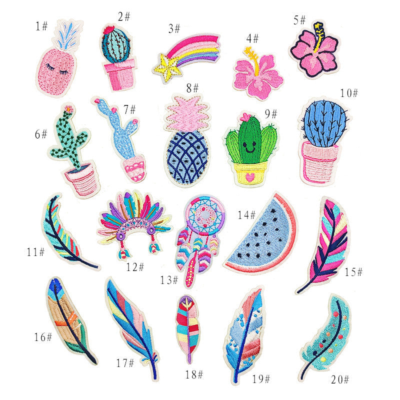 Wholesale Stylish Embroidered Patches Cactus Feather Designs 20 Piece Set For Clothing Repair DIY Accessory Resale