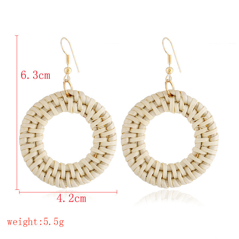 Wholesale Wooden Bohemian Bamboo Rattan Handmade Woven Rattan Earrings