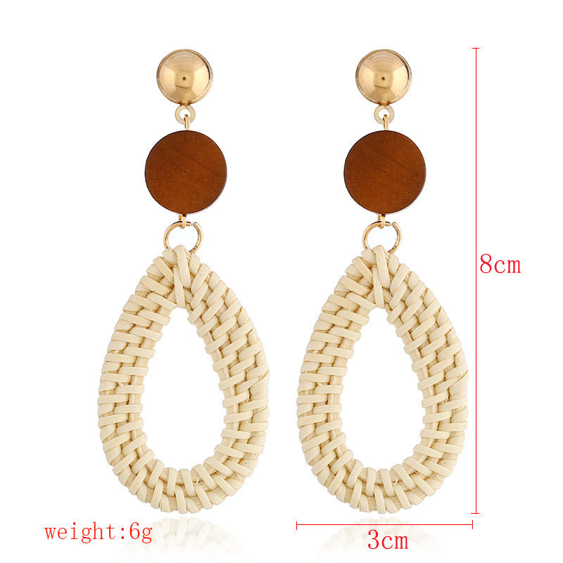 Wholesale Wooden Bohemian Bamboo Rattan Handmade Woven Rattan Earrings