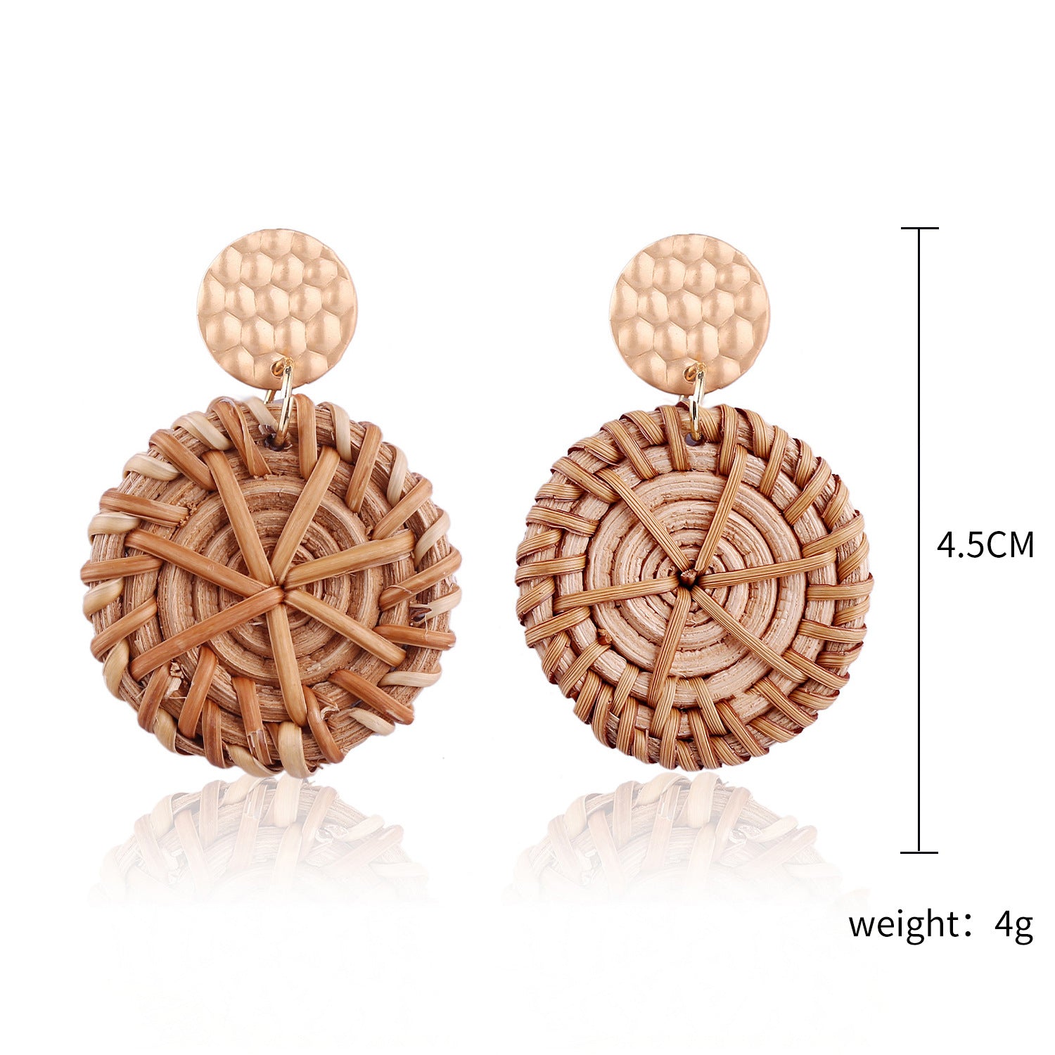 Wholesale Wooden Bohemian Bamboo Rattan Handmade Woven Rattan Earrings
