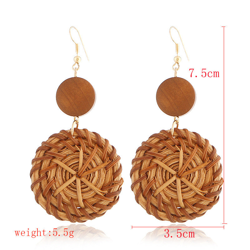 Wholesale Wooden Bohemian Bamboo Rattan Handmade Woven Rattan Earrings