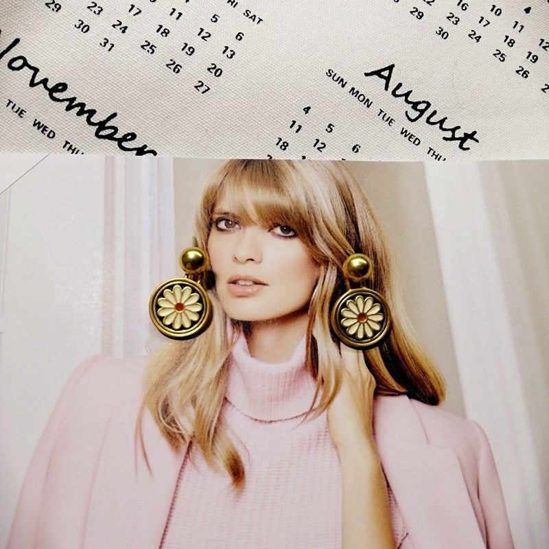 Wholesale Handmade Enamel Ink Blue and White Small Flower 925 Silver Needle Earrings