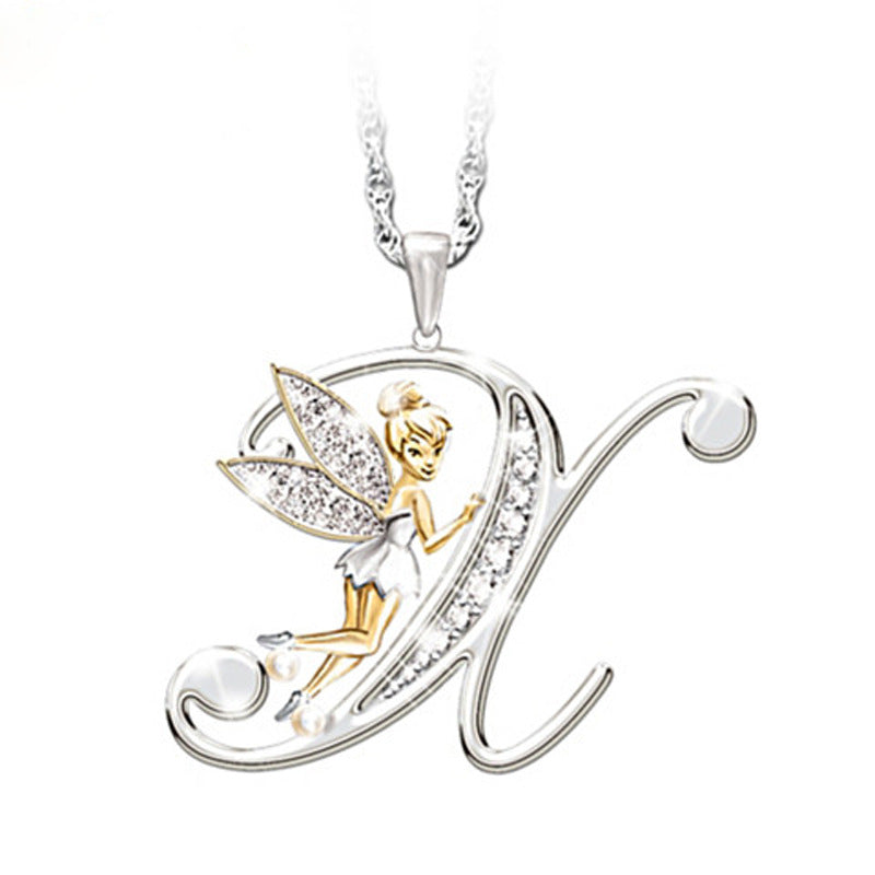 Wholesale Mantu New Clavicle Chain Accessories Elf Flower Fairy Letter Necklace Women's Alloy Diamond Pendant Neck Chain