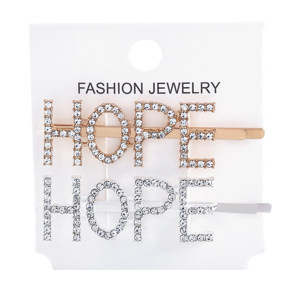 Wholesale Women's Diamond Letter All-match Bangs Hairpin Clip