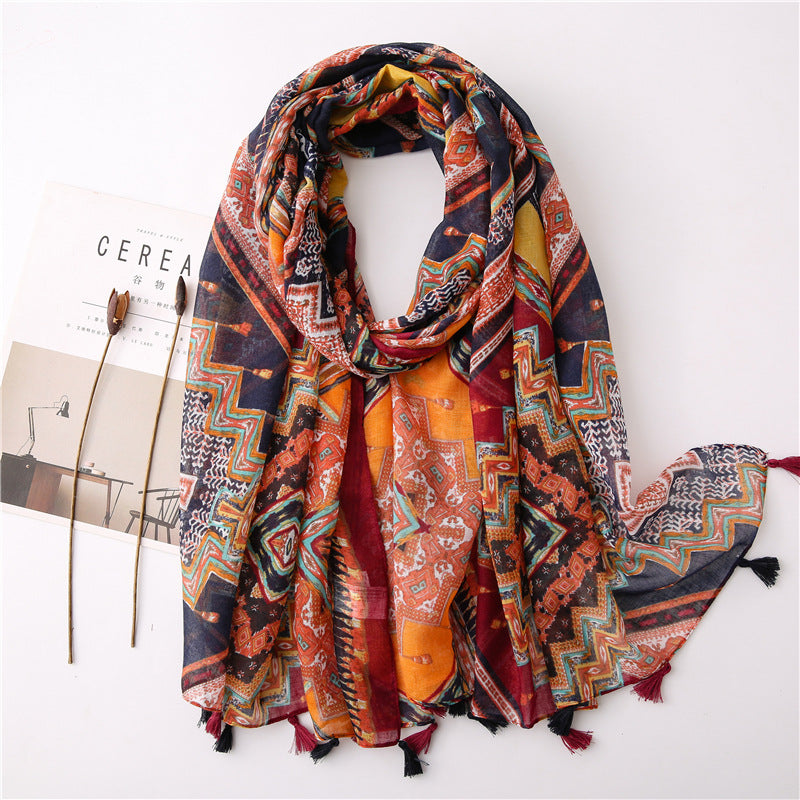 Wholesale Cotton and Linen Scarf Vintage Patchwork Bohemian Cashew Print Silk Scarf