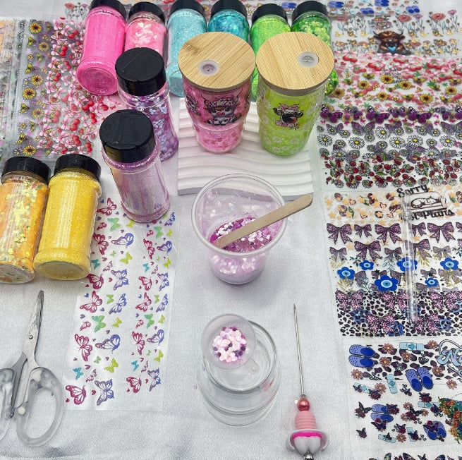 Wholesale Snowgloble 3oz Double Layer Shot Glass One Sets Including One Snowgoble Glass and 2 Boxes Sequin Glitter Filler and One Straw and One Funnel Filling Tool and One Piece Random Style Matching UVdtf Sticker Sets