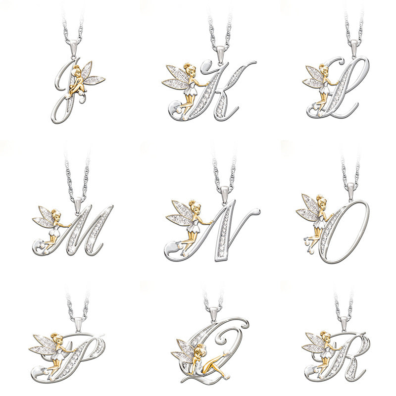 Wholesale Mantu New Clavicle Chain Accessories Elf Flower Fairy Letter Necklace Women's Alloy Diamond Pendant Neck Chain