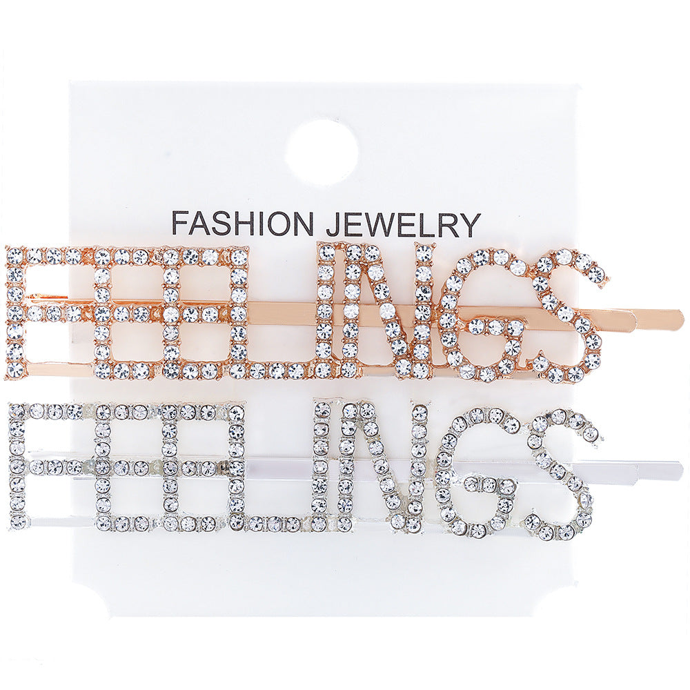 Wholesale Women's Diamond Letter All-match Bangs Hairpin Clip