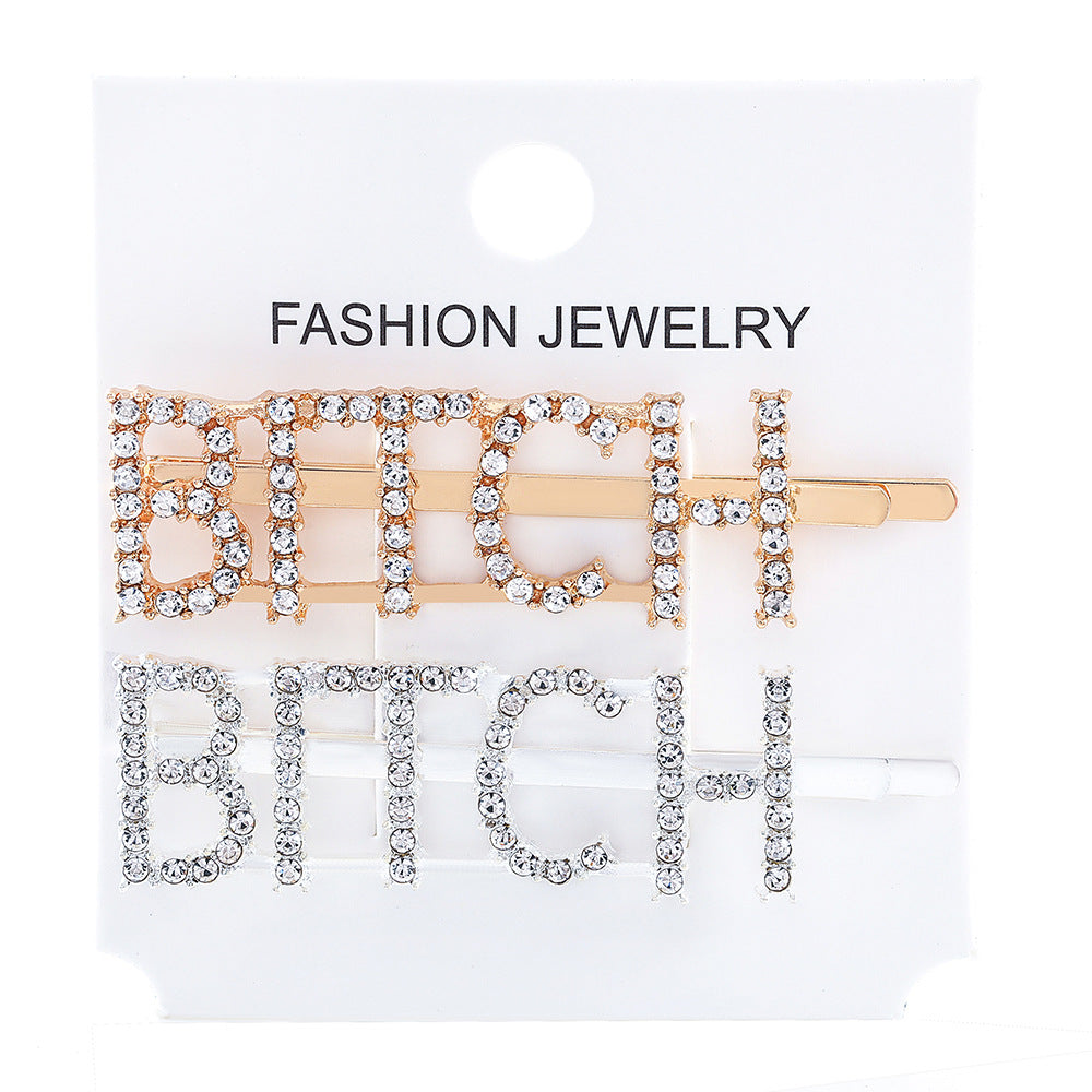 Wholesale Women's Diamond Letter All-match Bangs Hairpin Clip