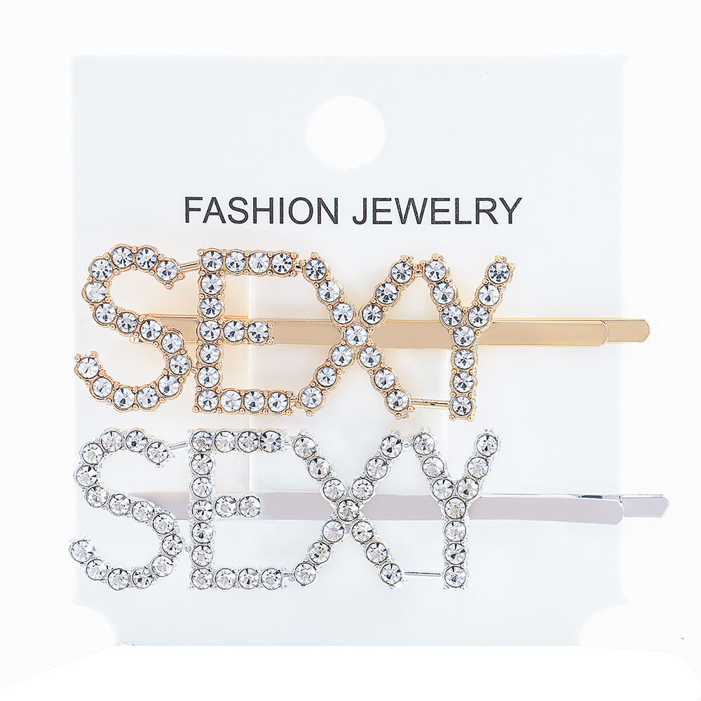 Wholesale Women's Diamond Letter All-match Bangs Hairpin Clip