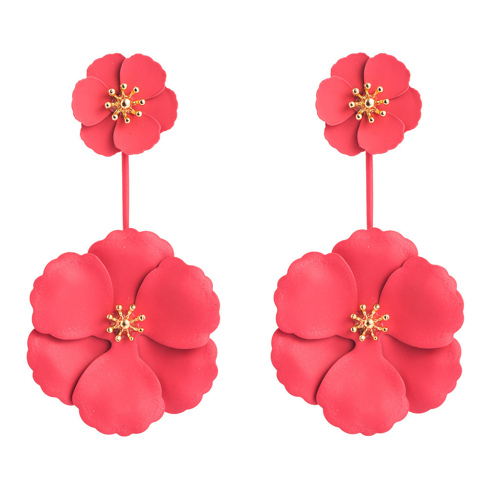 Wholesale Fashion Sweet Exaggerated Inlay Dual-purpose Bohemian Style Alloy Flower Long Earrings