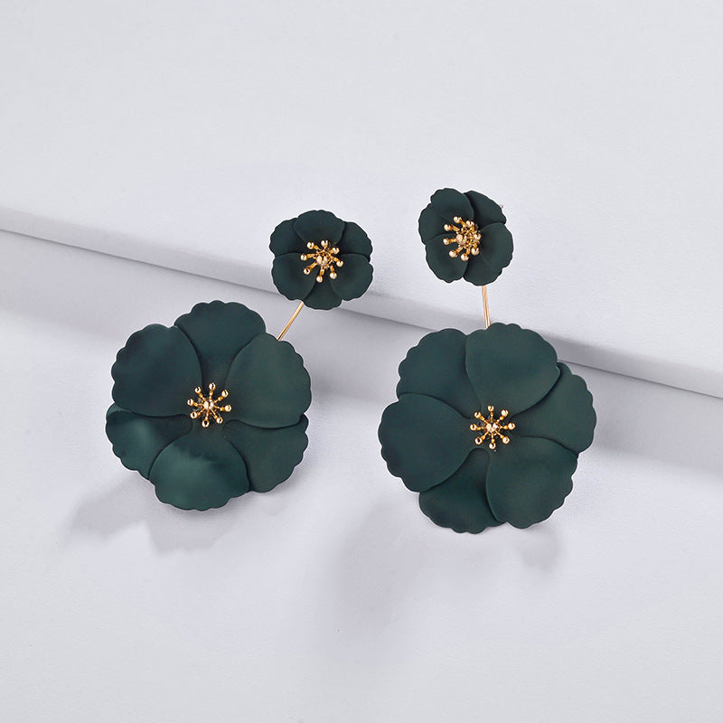 Wholesale Fashion Sweet Exaggerated Inlay Dual-purpose Bohemian Style Alloy Flower Long Earrings