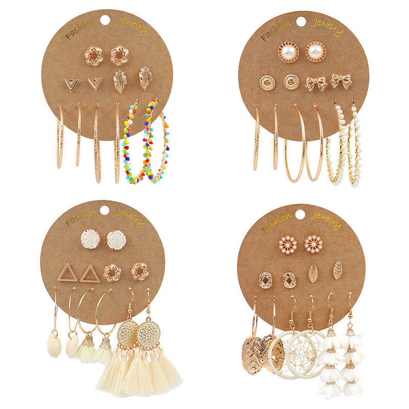 Wholesale Bohemian Gold Large Circle Tassel Earrings Set