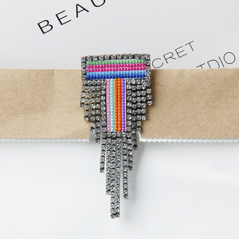 Wholesale Tassel Flower Color Letter Rhinestone Brooch