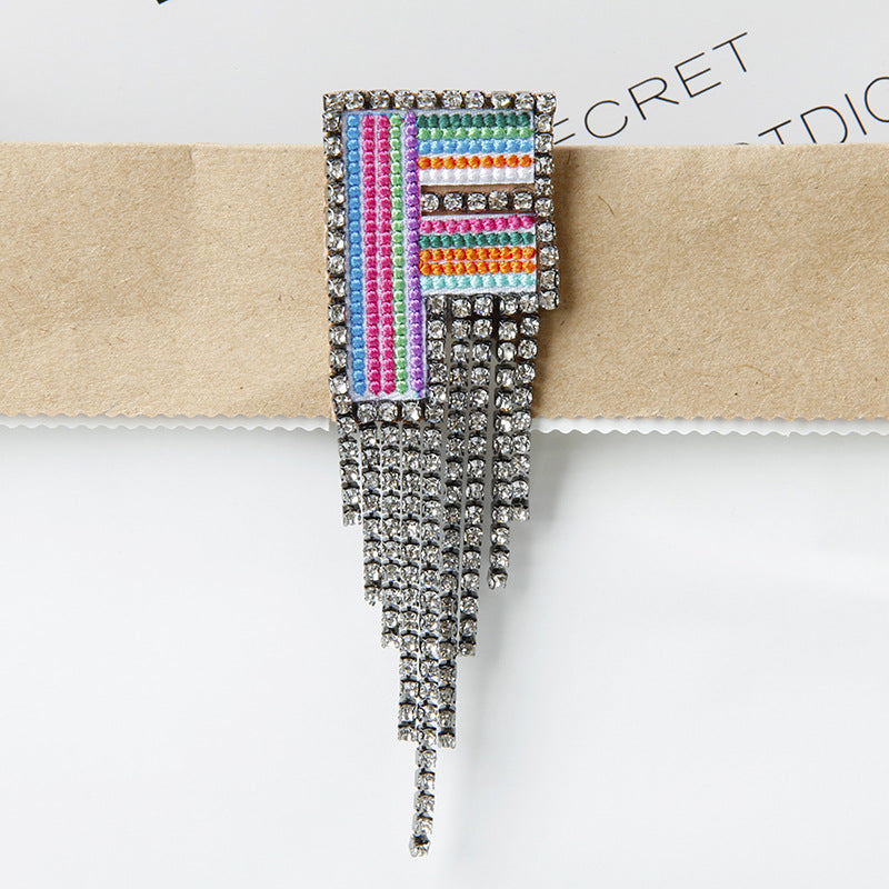 Wholesale Tassel Flower Color Letter Rhinestone Brooch