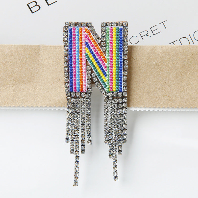 Wholesale Tassel Flower Color Letter Rhinestone Brooch
