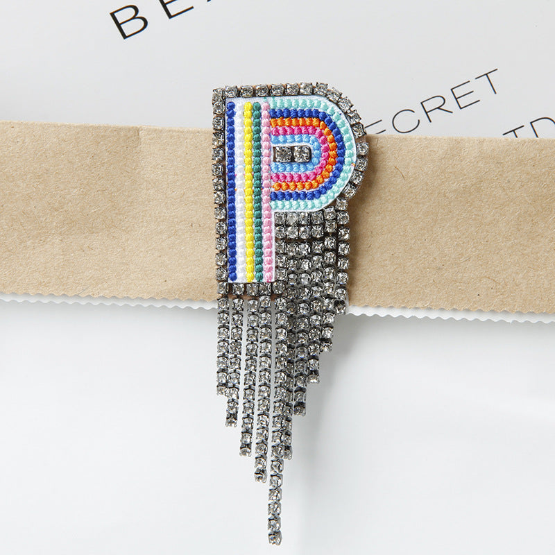 Wholesale Tassel Flower Color Letter Rhinestone Brooch