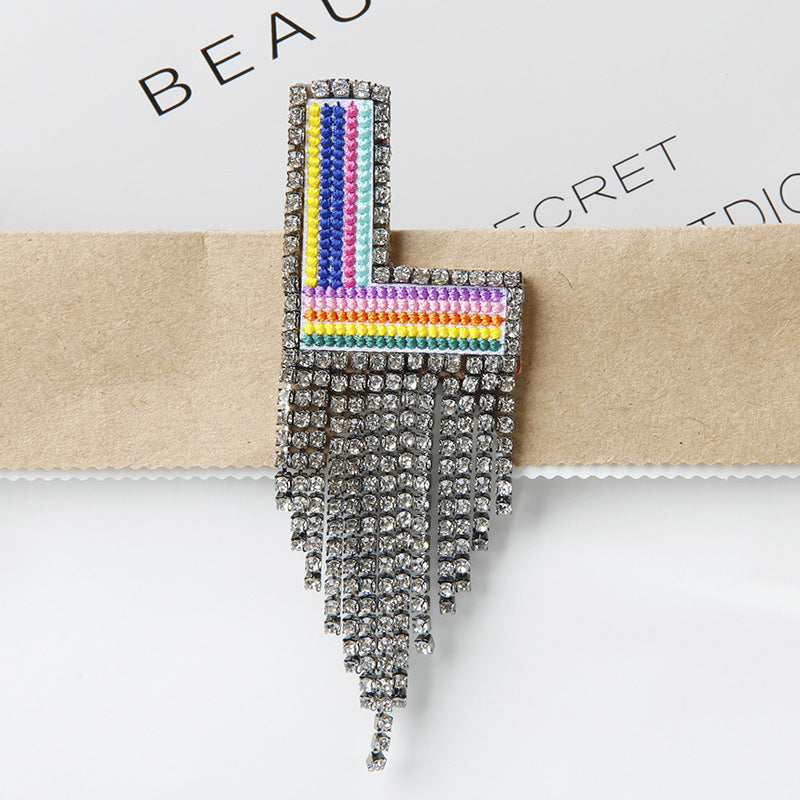 Wholesale Tassel Flower Color Letter Rhinestone Brooch