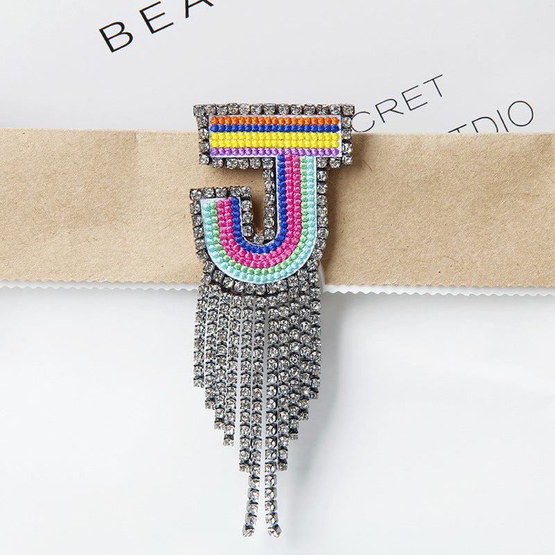 Wholesale Tassel Flower Color Letter Rhinestone Brooch