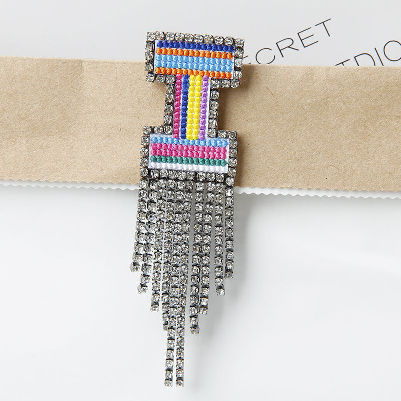 Wholesale Tassel Flower Color Letter Rhinestone Brooch