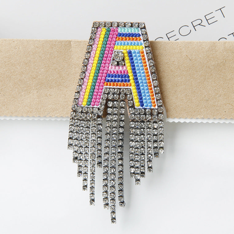 Wholesale Tassel Flower Color Letter Rhinestone Brooch