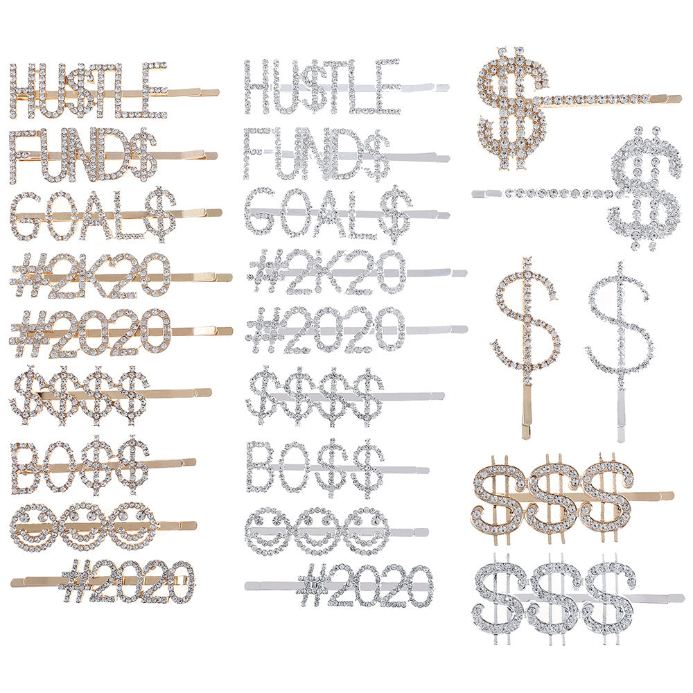 Wholesale Women's Diamond Letter All-match Bangs Hairpin Clip