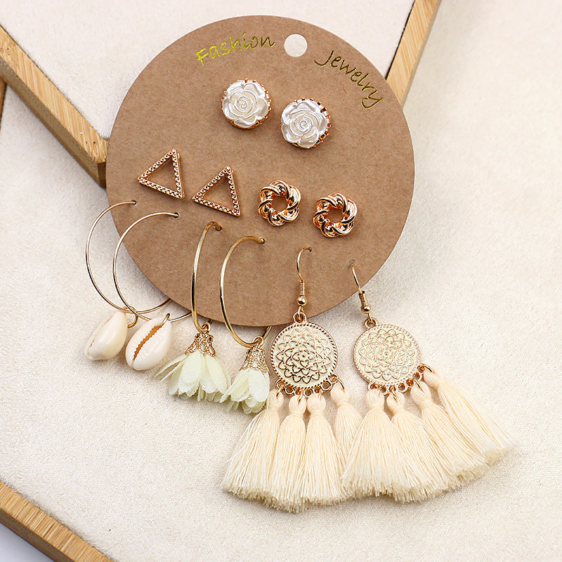 Wholesale Bohemian Gold Large Circle Tassel Earrings Set