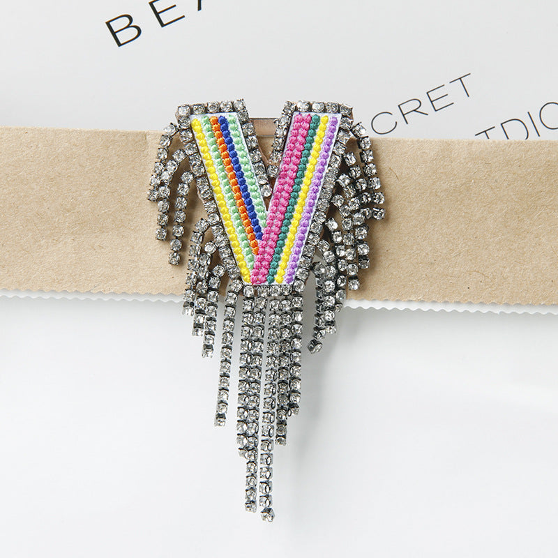 Wholesale Tassel Flower Color Letter Rhinestone Brooch