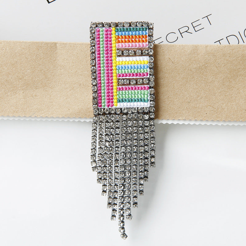 Wholesale Tassel Flower Color Letter Rhinestone Brooch
