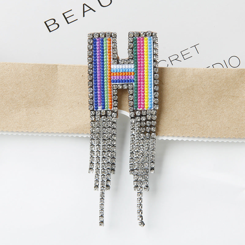 Wholesale Tassel Flower Color Letter Rhinestone Brooch