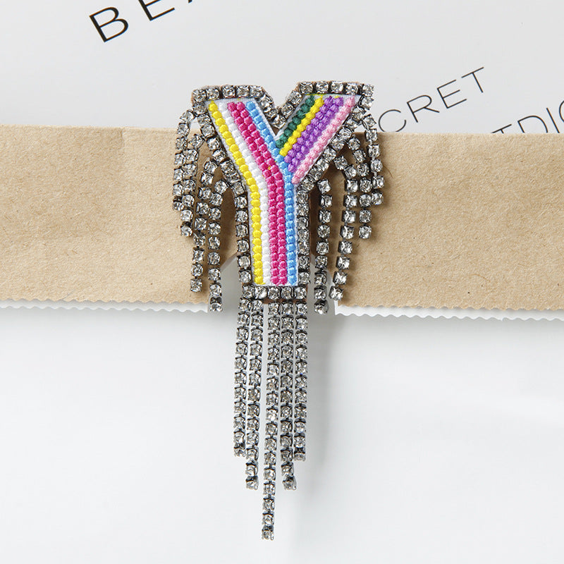 Wholesale Tassel Flower Color Letter Rhinestone Brooch