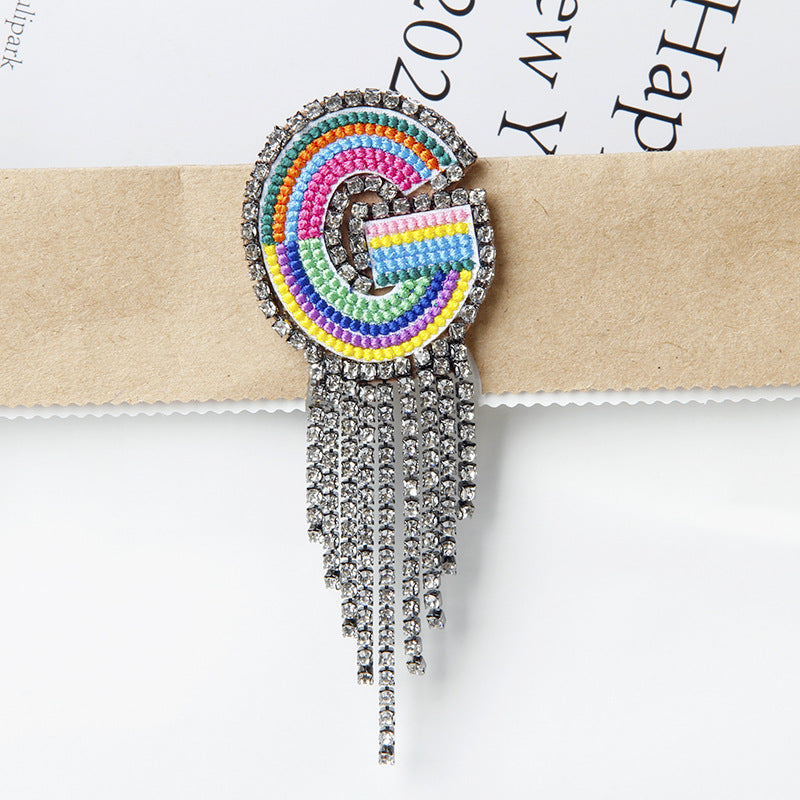 Wholesale Tassel Flower Color Letter Rhinestone Brooch