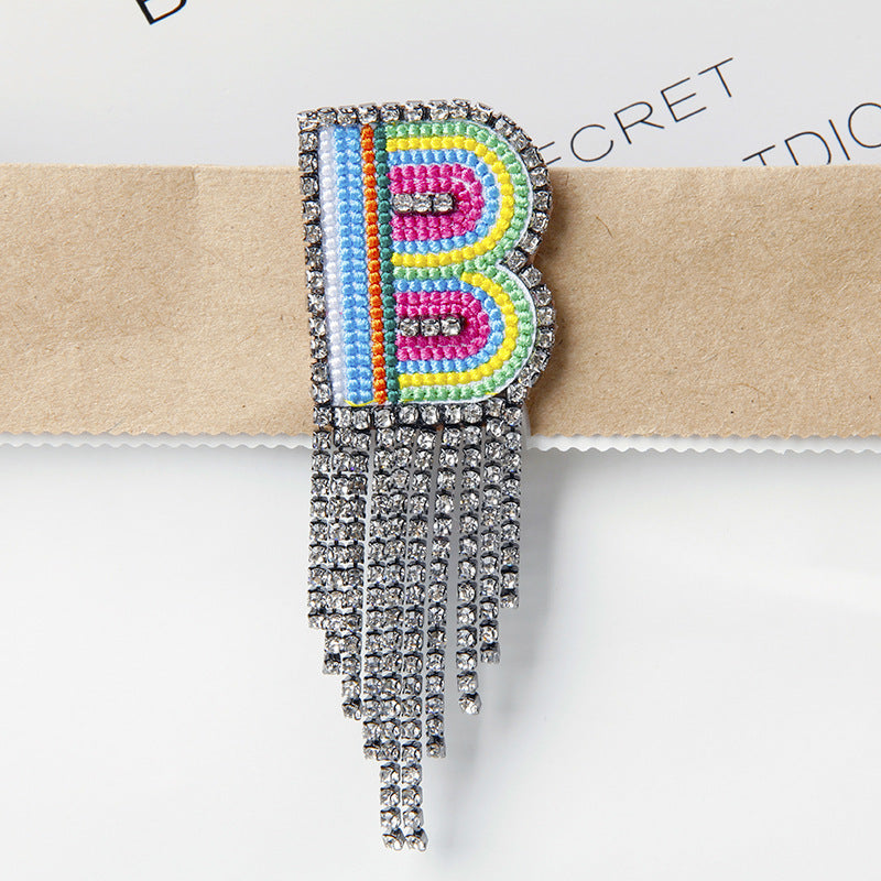 Wholesale Tassel Flower Color Letter Rhinestone Brooch