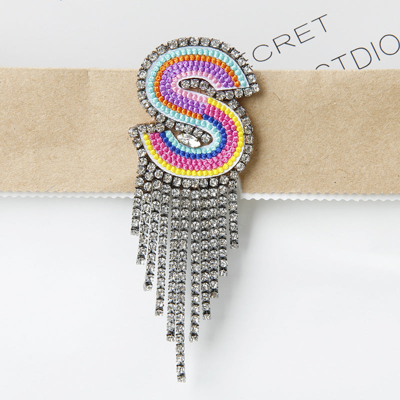 Wholesale Tassel Flower Color Letter Rhinestone Brooch