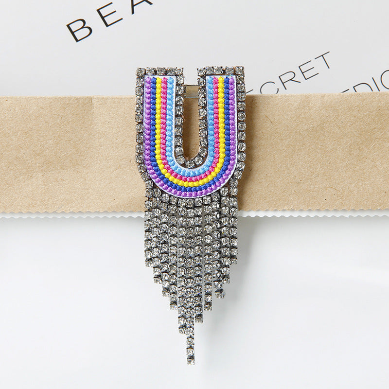 Wholesale Tassel Flower Color Letter Rhinestone Brooch