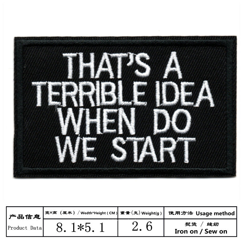 Wholesale Black and white English letter rectangular embroidery DIY Patches