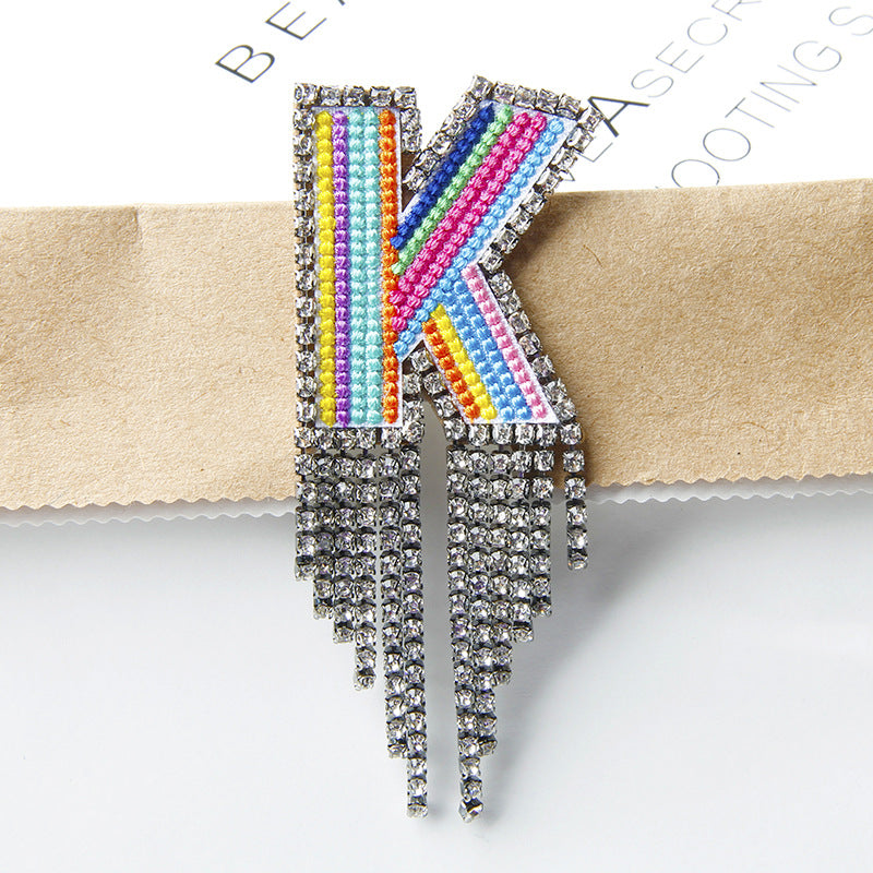 Wholesale Tassel Flower Color Letter Rhinestone Brooch