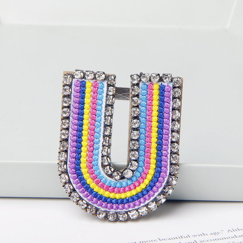 Wholesale Flower Colored Letter Rhinestone Brooch