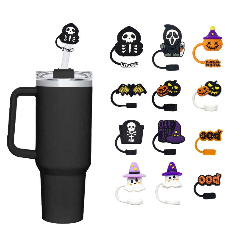 Wholesale10pcs Silicone Straw 10mm Dust Cap Halloween Straw Cap Silicone Sleeve