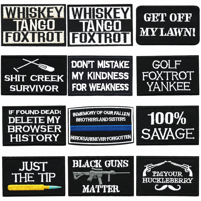 Wholesale Black and white English letter rectangular embroidery DIY Patches