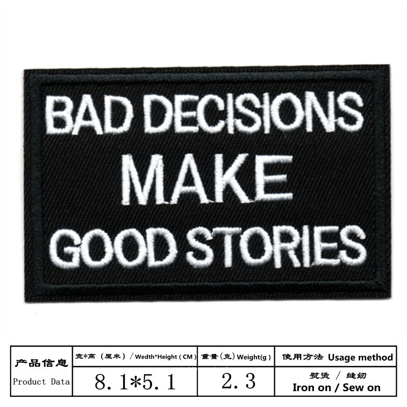 Wholesale Black and white English letter rectangular embroidery DIY Patches