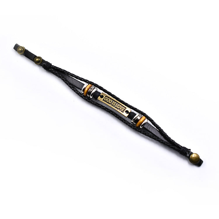 Wholesale Genuine Leather god is love Letters Multilayer Leather Woven Bracelet