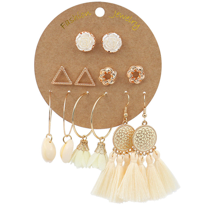 Wholesale Bohemian Gold Large Circle Tassel Earrings Set