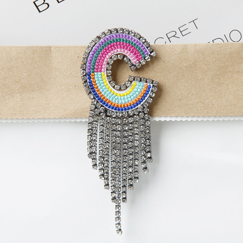 Wholesale Tassel Flower Color Letter Rhinestone Brooch