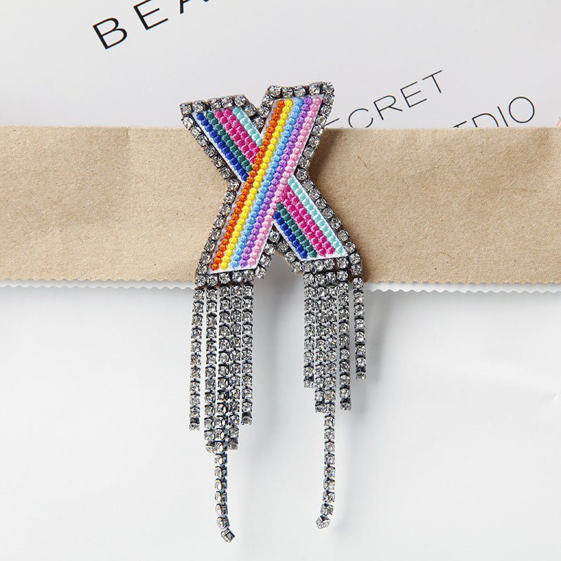 Wholesale Tassel Flower Color Letter Rhinestone Brooch