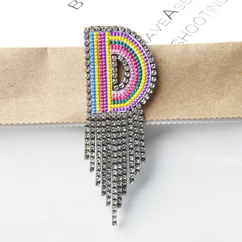 Wholesale Tassel Flower Color Letter Rhinestone Brooch