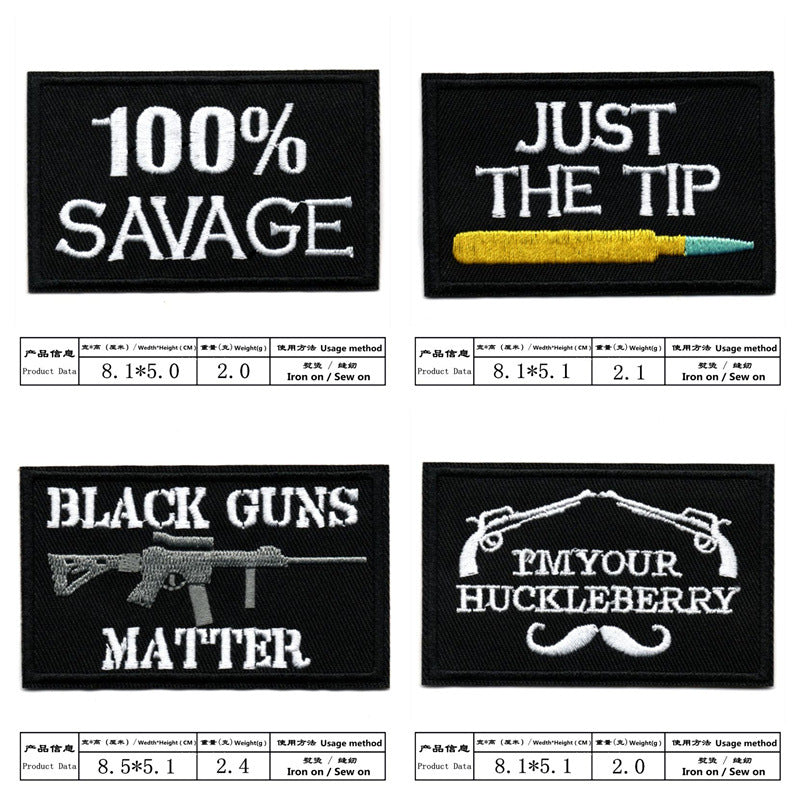 Wholesale Black and white English letter rectangular embroidery DIY Patches