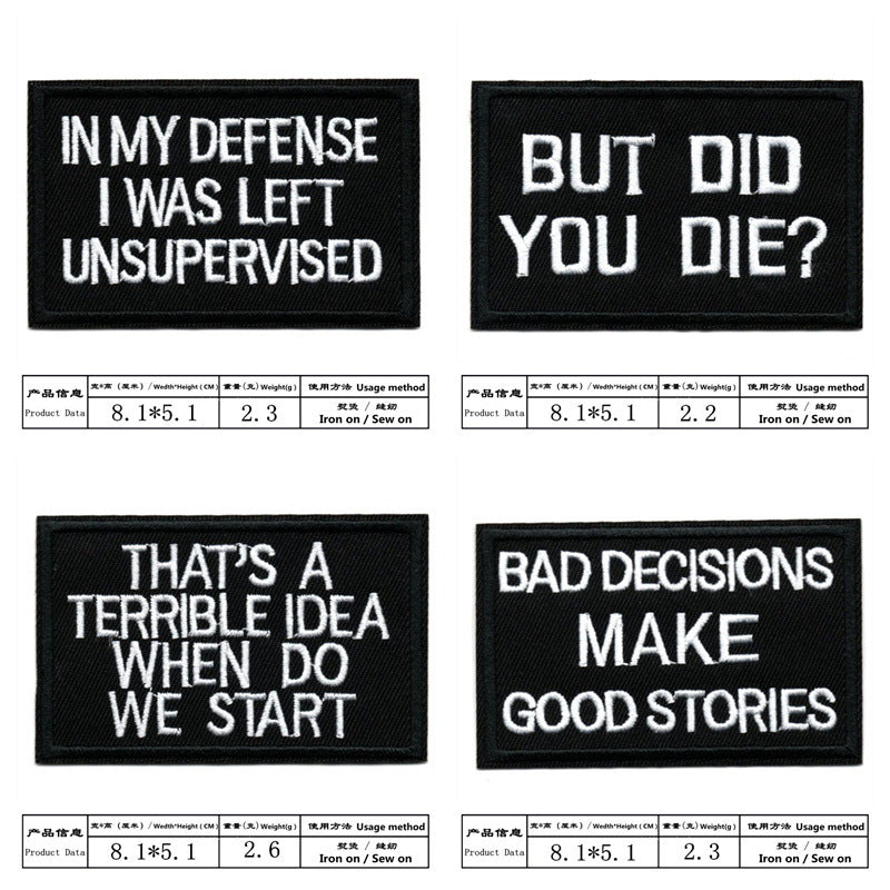 Wholesale Black and white English letter rectangular embroidery DIY Patches